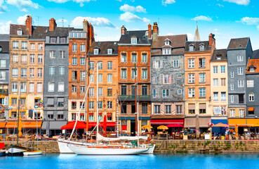 Landscape view of the harbour in Honfleur, famous french town in Normandy, France