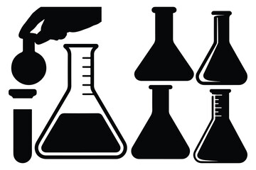 Black silhouettes of laboratory glassware and equipment