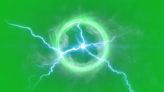 Dynamic green screen background featuring electric lightning strikes and circular energy portal