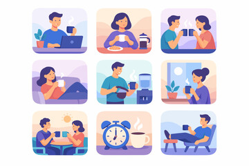 Fototapeta premium Work life balance and daily routine lifestyle scenes collection