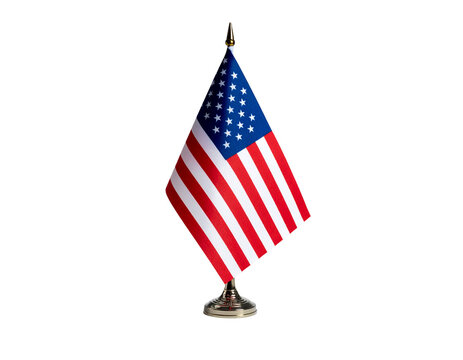 American flag on small metallic stand with red white and blue fabric texture and star field detail
