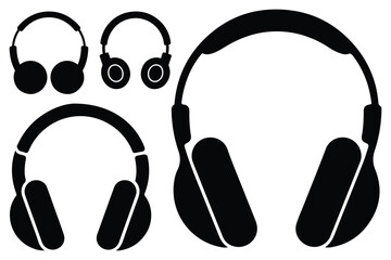 Black silhouette headphones white background