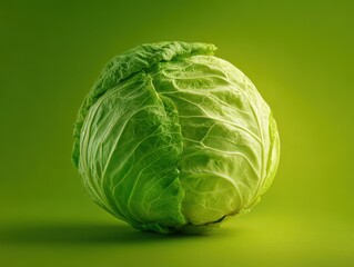 Fototapeta premium green cabbage whole isolated on a green background