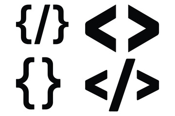 Black coding symbols on white background programming curly brackets