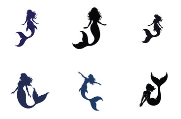 Fototapeta premium Mermaid Silhouette Collection Vector Illustration
