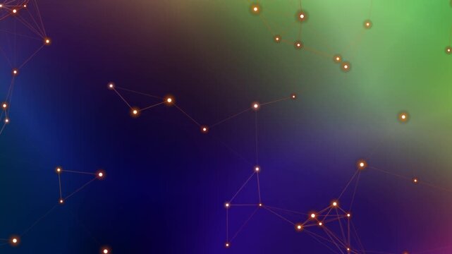 Vibrant constellation pattern with interconnected golden stars against a gradient blue and green background