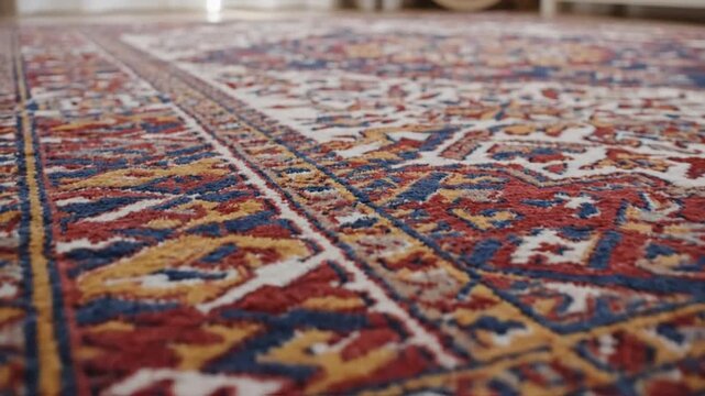 Traditional patterned rug on light wooden floor indoors
