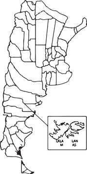 Outline Map of Argentina with Falkland Islands Inset Vector