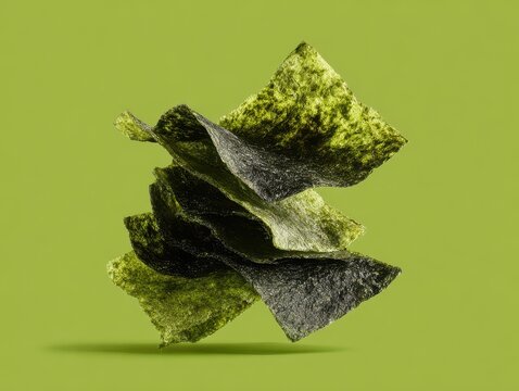 seaweed snack sheets isolated on a green background
