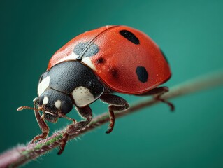 Fototapeta premium ladybug close up isolated on a green background