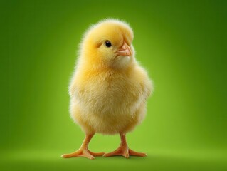 Fototapeta premium easter chick small yellow isolated on a green background