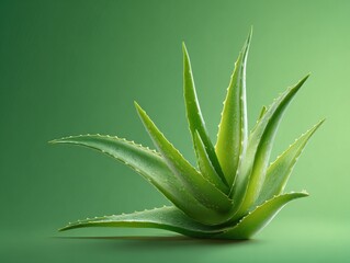 Fototapeta premium aloe vera leaf isolated on a green background