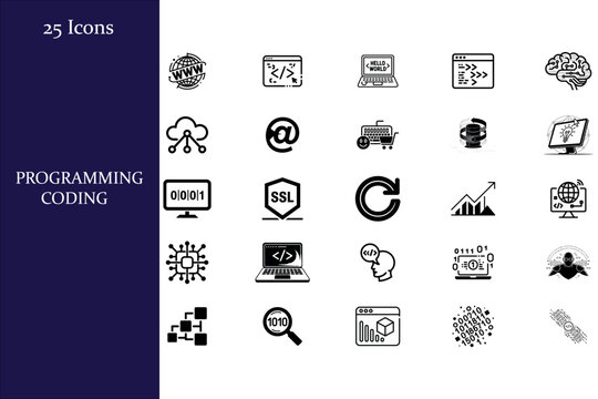 Programming Coding Outline Icon Set &ndash; Web Development & Software Engineering Line Icons