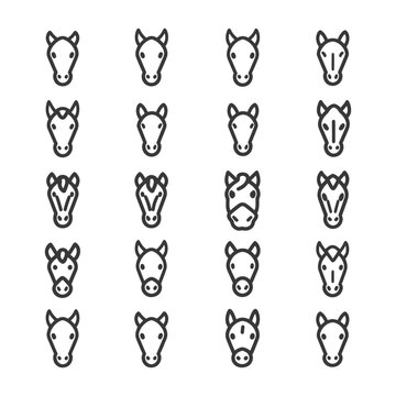 A Set of 20 Simple Line Art Horse Head Icons