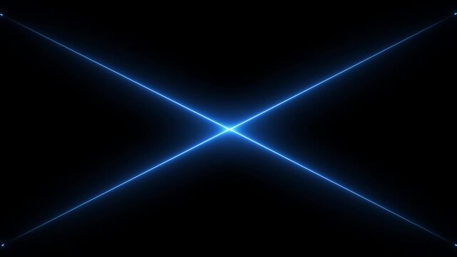 neon Blue cross icon animated on a black background.Neon glowing X sign on dark background.