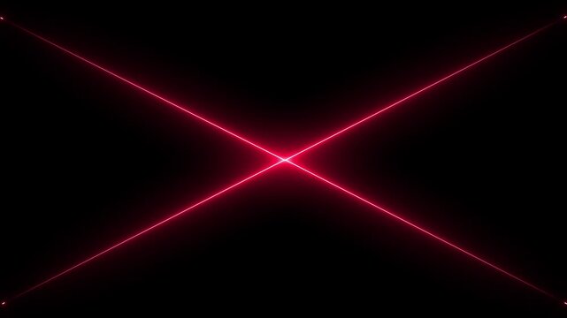 Neon glowing red X sign on dark background..
