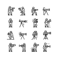 Naklejka premium A Set of Line Icons Featuring Soldiers Using Various Camera Equipment
