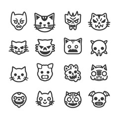 Obraz premium A Set of Sixteen Cat Skull and Cat Face Emojis