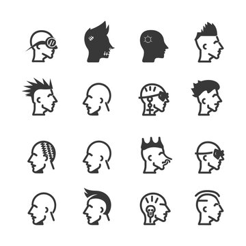 A Set of Sixteen Unique Male Hairstyle and Head Silhouette Icons