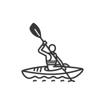 A Stick Figure Kayaking on Water with a Paddle
