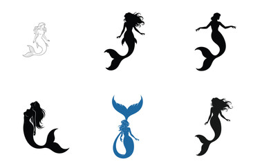 Obraz premium Mermaid Silhouette Vector Illustrations Set