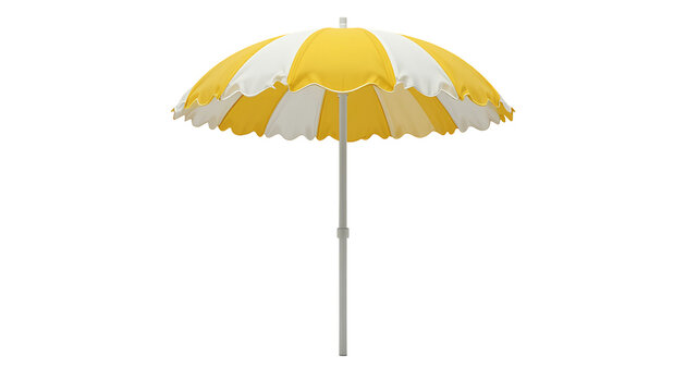 Yellow and White Striped Beach Umbrella Isolated &ndash; Minimal Summer Studio Render isolated on transparent background