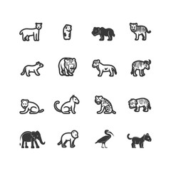 Fototapeta premium Black and White Line Drawings of Various Animals