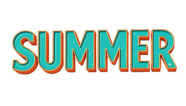 Retro 3D &ldquo;SUMMER&rdquo; Typography &ndash; Bold Turquoise and Orange Letter Design isolated on transparent background