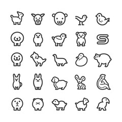 Fototapeta premium Collection of 28 Outline Animal Icons in Black and White