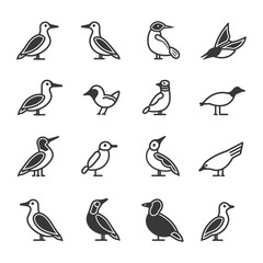 Obraz premium Collection of Bird Icons in Black and White Outline Style