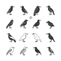 Obraz premium Collection of Black and White Crow Illustrations
