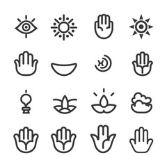Fototapeta premium Collection of Black and White Line Icons Representing Spiritual and Mystical Concepts