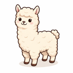 Charming Kawaii Alpaca Vector Illustration: A Cute, Fluffy White Llama Cartoon Character with a Sweet Smile, Perfect for Kids' Designs and Animal Graphics © MinhajulIslam