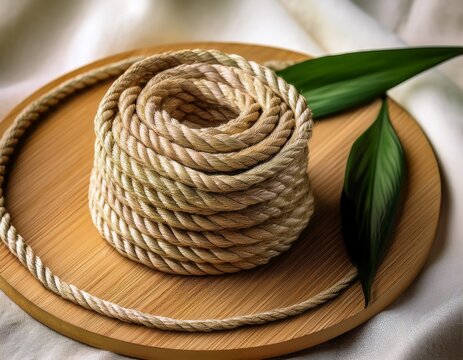 close up of a natural sisal fiber rope made from agava sisolana leaves material durability for industrial use earth day