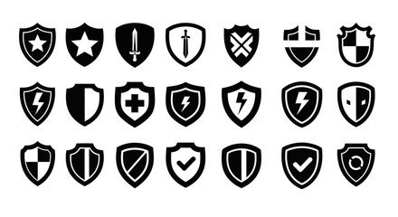 Shield Icons Set: Security, Protection, and Defense Symbols