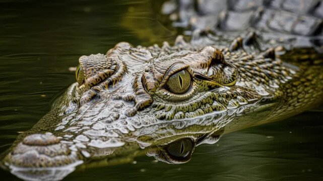 Crocodile Head Closeup in Water.