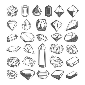 Collection of Hand-Drawn Geometric Crystal and Gemstone Illustrations