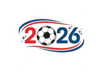 Obraz premium Soccer championship logo for twenty twenty six with red and blue ball