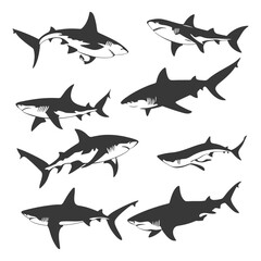 Collection of Shark Silhouettes in Black and White