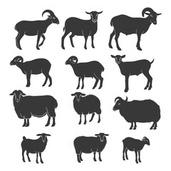 Collection of Sheep and Goat Silhouettes in Black