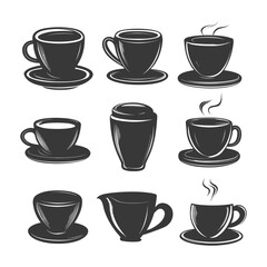 Obraz premium Collection of Vintage Silhouette Coffee Cups and a Creamer