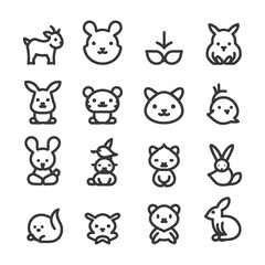 Obraz premium Cute Animal Icons in Outline Style