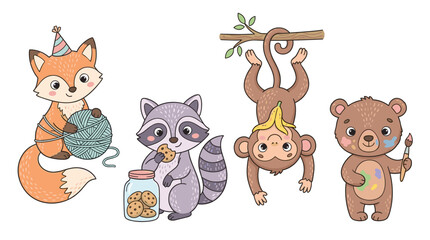 Fototapeta premium cute animal, cute animals, animal clipart, kawaii animal, cartoon animal, adorable, sweet, cute character, funny animal, baby animal, chibi animal, animal illustration, animal set, nursery art, kids d