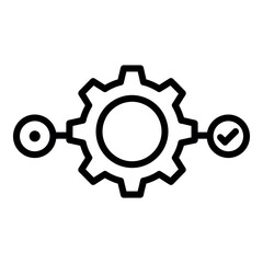 Obraz premium Gear process vector line icon with checkmark for technical settings and automation workflow