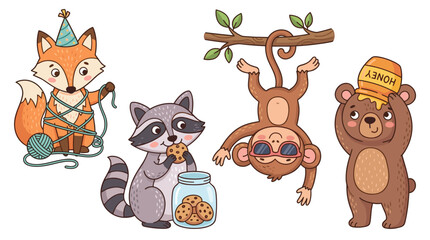 Fototapeta premium cute animal, cute animals, animal clipart, kawaii animal, cartoon animal, adorable, sweet, cute character, funny animal, baby animal, chibi animal, animal illustration, animal set, nursery art, kids d