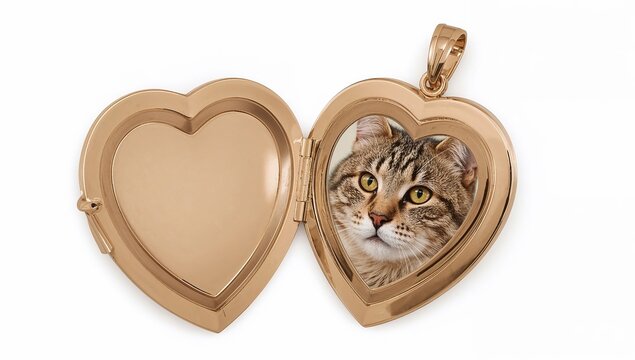 Heartshaped locket with tabby cat portrait keepsake, gold jewelry pendant for pet lovers, memory gift idea