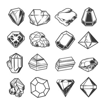 Hand-Drawn Sketches of Various Gemstones and Crystals