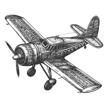Hand-Drawn Sketch of a Vintage Propeller Airplane