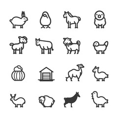 Obraz premium Line Art Illustrations of Various Farm Animals and a Barn