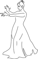 Line drawing of flamenco dancer isolated on white background.